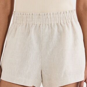 Reformation Shorts Women Small Beige 100% Linen Elastic Waist High Rise Pockets